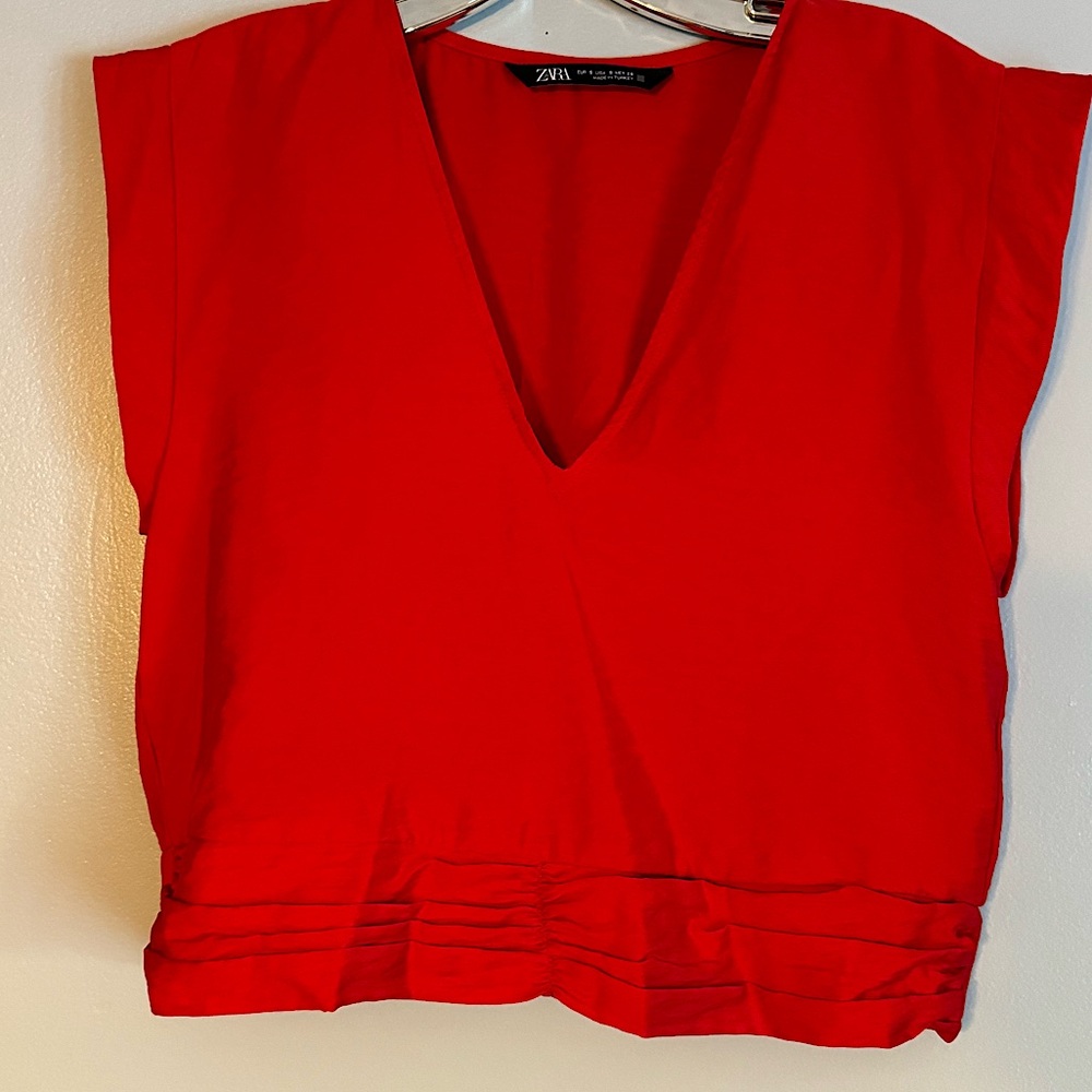 Zara Red Satin Crop Top